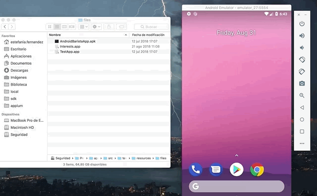 Gif arrastrando un APK al emulador de Android para instalarlo.