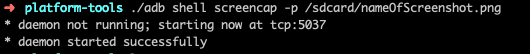 Terminal mostrando la salida del comando adb shell screencap tras hacer la captura en el emulador.