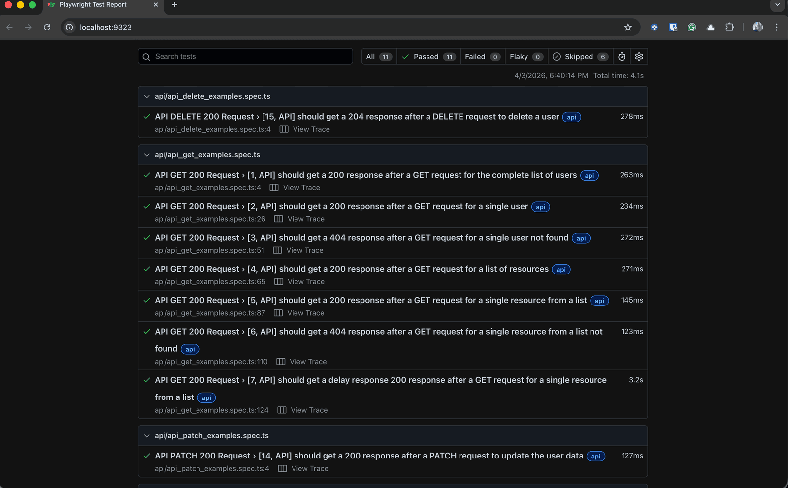 Reporte HTML de Playwright con el resumen de tests pasados y fallidos.